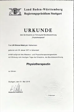 Urkunde – Physiotherapeutin